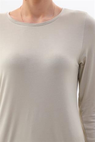 Kadın Viskon Full Likra Tunik-Bej