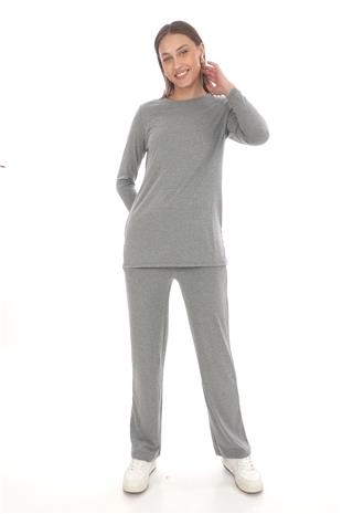 Kadın Viskon Full Likra Tunik-Gri Melanj