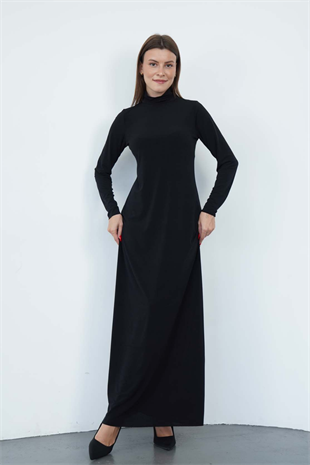 Dora Kadın Maxi Boy Balıkçı Yaka Sandy Elbise-Siyah