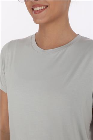Viskon Dökümlü Tişört-Gri