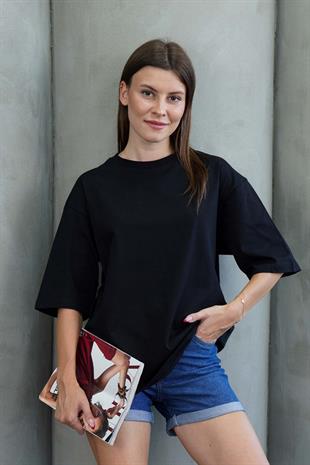 Kadın Oversize Tişört-Siyah