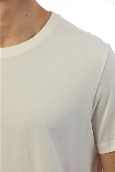 Erkek Basic Regular Fit %100 Pamuk Bisiklet Yaka T-Shirt-Krem