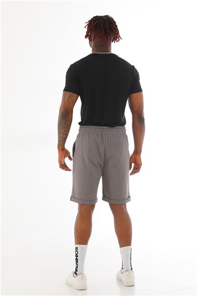Erkek Regular Fit Duble Paça %100 Pamuklu Şort-Granit Gri