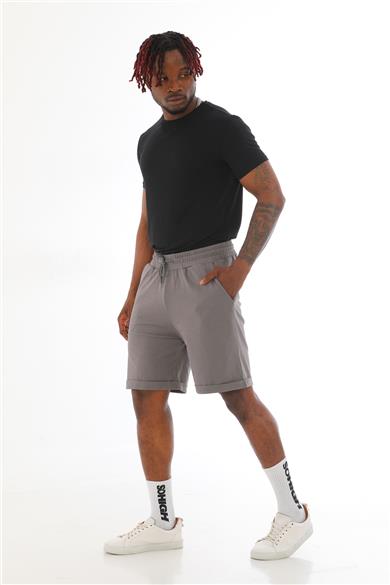 Erkek Regular Fit Duble Paça %100 Pamuklu Şort-Granit Gri
