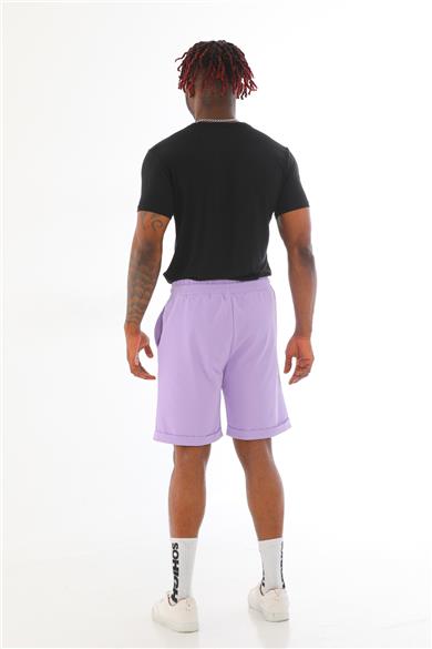 Erkek Regular Fit Duble Paça %100 Pamuklu Şort-Lila