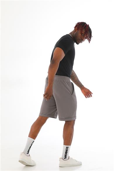 Erkek Regular Fit Duble Paça %100 Pamuklu Şort-Granit Gri