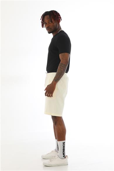 Erkek Regular Fit Duble Paça %100 Pamuklu Şort-Ekru