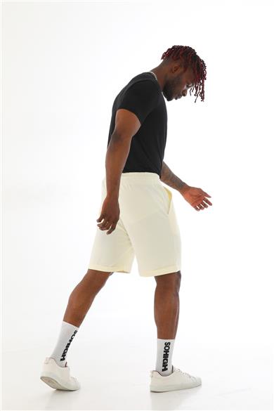 Erkek Regular Fit Duble Paça %100 Pamuklu Şort-Ekru