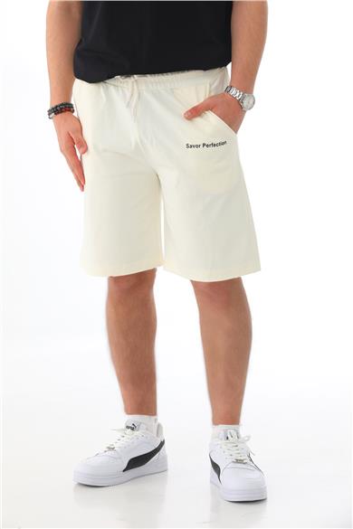Erkek Regular Fit (Normal Kesim) %100 Pamuklu Şort-Ekru
