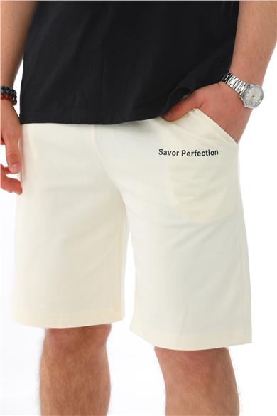 Erkek Regular Fit (Normal Kesim) %100 Pamuklu Şort-Ekru
