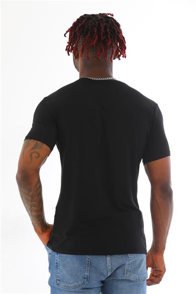Erkek Slim Fit Modal Likra Basic Kısa Kol T-shirt-Siyah