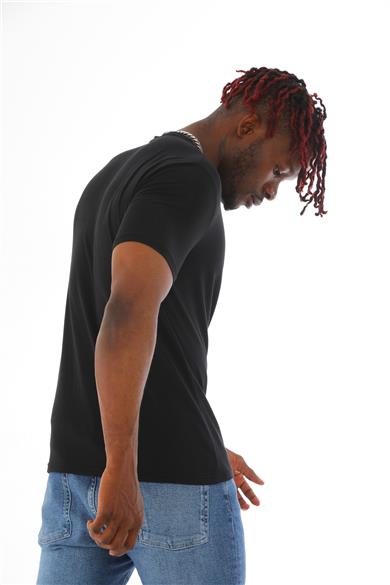 Erkek Slim Fit Modal Likra Basic Kısa Kol T-shirt-Siyah