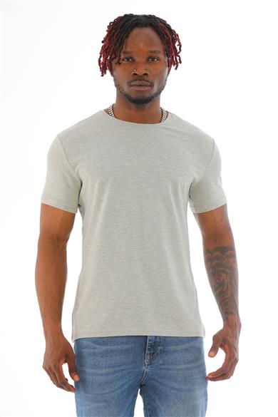 Erkek Slim Fit Pamuk Likra Basic Kısa Kol T-shirt-Gri Melanj