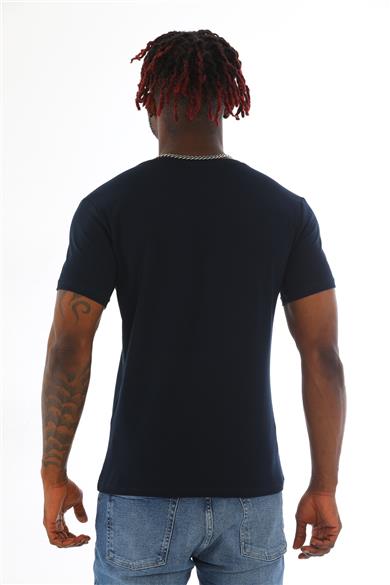 Erkek Slim Fit Pamuk Likra Basic Kısa Kol T-shirt-Lacivert