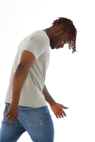 Erkek Slim Fit Pamuk Likra Basic Kısa Kol T-shirt-Gri Melanj