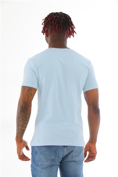 Erkek Slim Fit Pamuk Likra Basic Kısa Kol T-shirt-Mavi