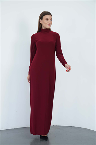 Dora Kadın Maxi Boy Balıkçı Yaka Sandy Elbise-Bordo