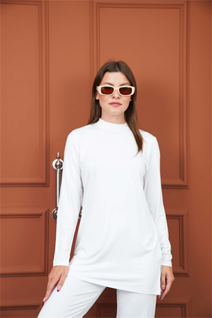 Viskon Dik Yaka Tunik 2li Satış-Siyah-Beyaz