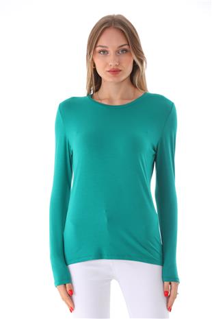 Kadın Zarif İnce Gösteren Viskon Tişört-Okyanus Yeşili