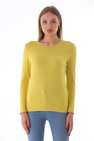 Kadın Zarif İnce Gösteren Viskon Tişört-Gold