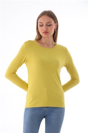 Kadın Zarif İnce Gösteren Viskon Tişört-Gold