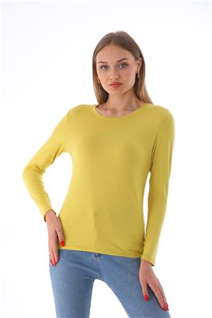 Kadın Zarif İnce Gösteren Viskon Tişört-Gold