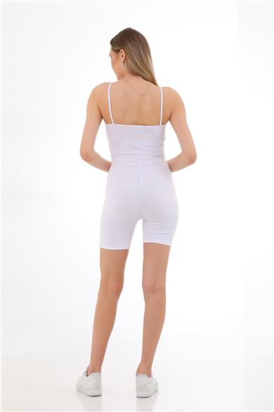 Kadın Body İp Askılı Şort Tulum-Beyaz