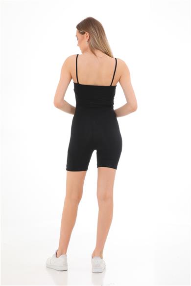 Kadın Body İp Askılı Şort Tulum-Siyah