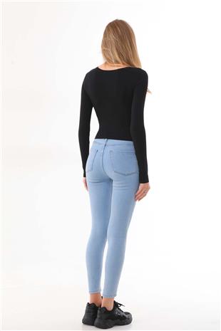 Kadın Crop Pamuklu Basic T-shirt -Siyah