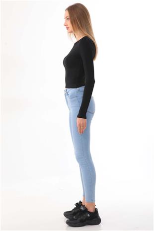 Kadın Crop Pamuklu Basic T-shirt -Siyah