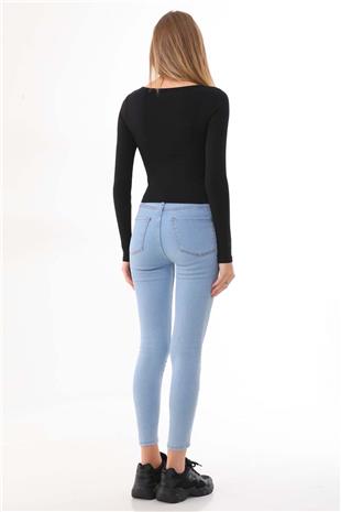 Kadın Crop Pamuklu Patlı T-shirt-Siyah