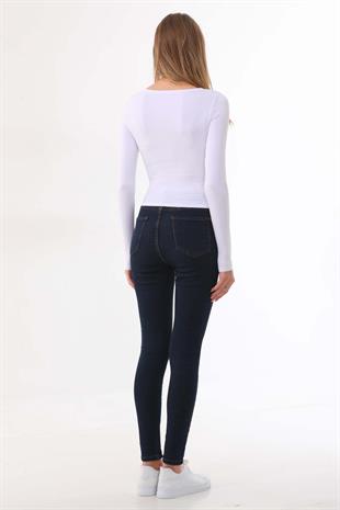 Kadın Crop Pamuklu V Yaka T-shirt -Beyaz