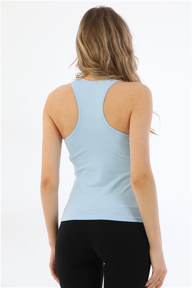 Kadın Pamuklu Likralı Sporcu Askılı Atlet-Mavi