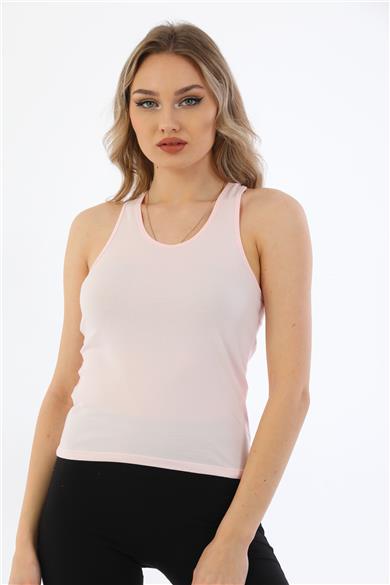 Kadın Pamuklu Likralı Sporcu Askılı Atlet-Pembe