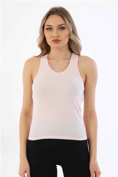 Kadın Pamuklu Likralı Sporcu Askılı Atlet-Pembe