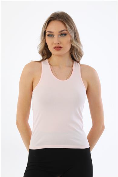 Kadın Pamuklu Likralı Sporcu Askılı Atlet-Pembe