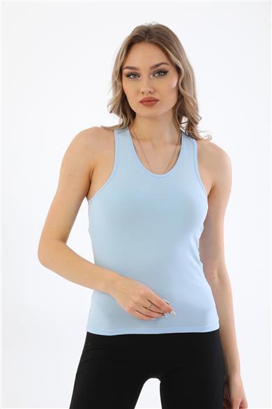 Kadın Pamuklu Likralı Sporcu Askılı Atlet-Mavi