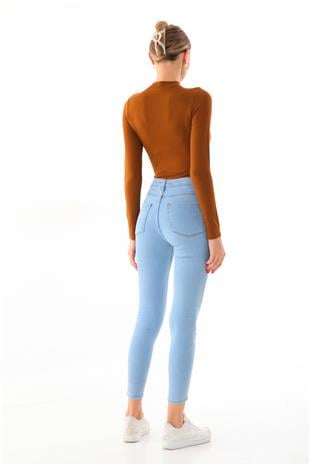 Kadın Viskon Boğazlı Çıtçıtlı Zıbın Body-Kahve