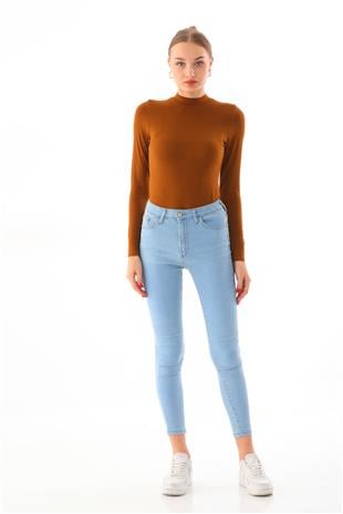 Kadın Viskon Boğazlı Çıtçıtlı Zıbın Body-Kahve