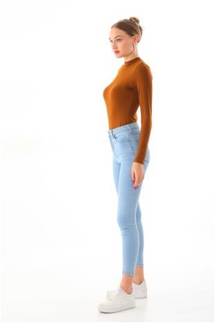 Kadın Viskon Boğazlı Çıtçıtlı Zıbın Body-Kahve