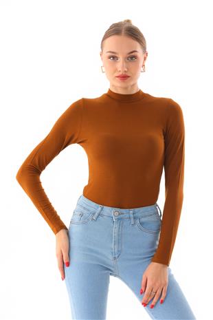 Kadın Viskon Boğazlı Çıtçıtlı Zıbın Body-Kahve