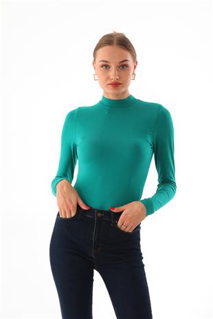 Kadın Viskon Boğazlı Çıtçıtlı Zıbın Body-Yeşil