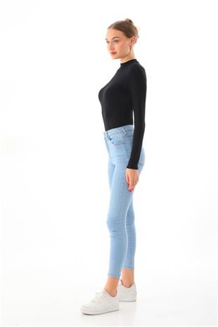 Kadın Viskon Boğazlı Çıtçıtlı Zıbın Body-Siyah