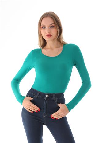 Kadın Viskon Dekolte Yaka Çıtçıtlı Zıbın Body-Okyanus Yeşili