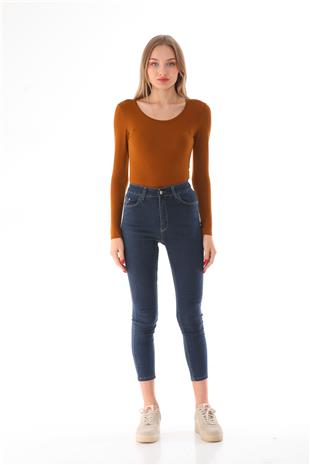 Kadın Viskon Dekolte Yaka Çıtçıtlı Zıbın Body-Kahve