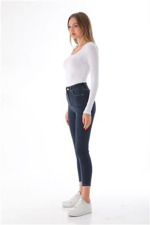 Kadın Viskon Dekolte Yaka Çıtçıtlı Zıbın Body-Beyaz