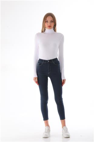 Kadın Viskon Tam Balıkçı Yaka Çıtçıtlı Zıbın Body-Beyaz