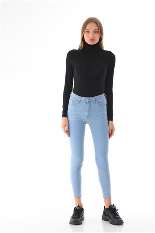 Kadın Viskon Tam Balıkçı Yaka Çıtçıtlı Zıbın Body-Siyah