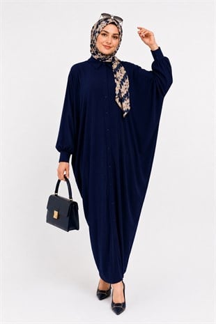 Kadın Sandy Tesettür Gömlek Elbise Abaya-Lacivert
