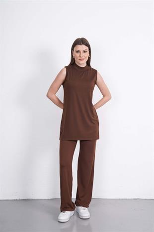 Kolsuz Tunik & Pantolon Takım-Kahve